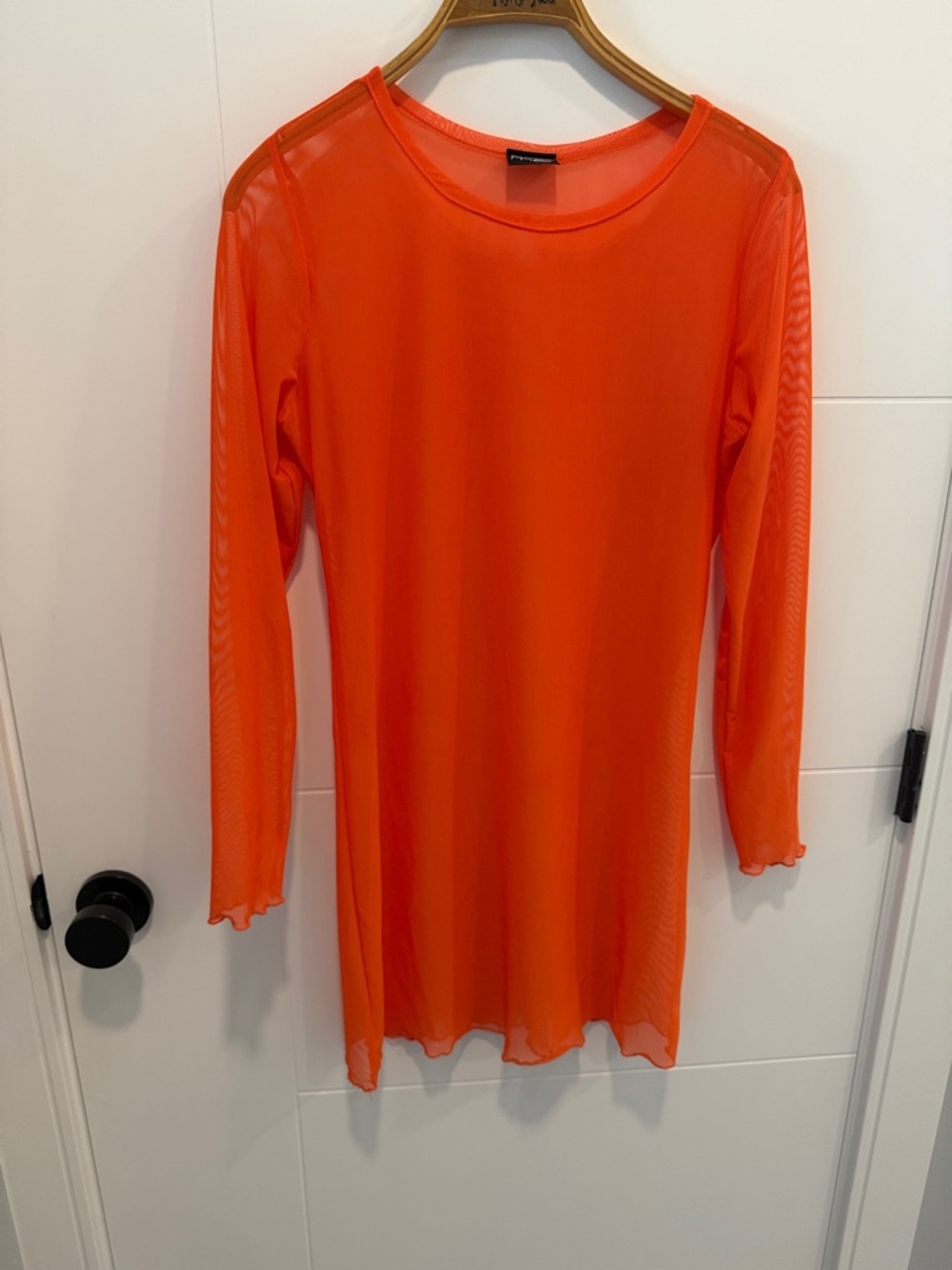 Sheer Long Sleeve Mesh Tunic - Bright Orange size large